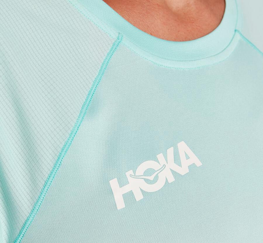 Top Hoka One One Mujer - Performance Short Sleeve - Azules - AVC608479